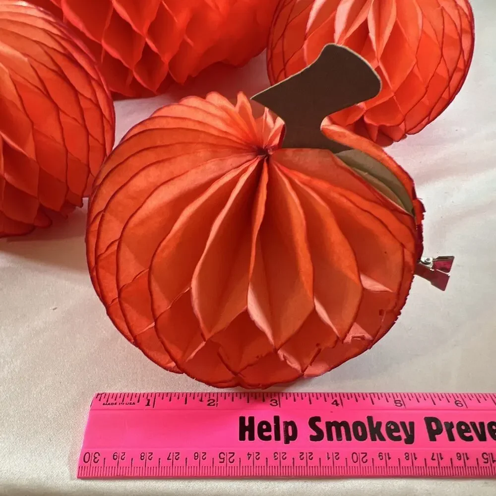 Vintage Danish Designs Set of 5 Orange Honeycomb Tissue Pumpkins Made in Denmark